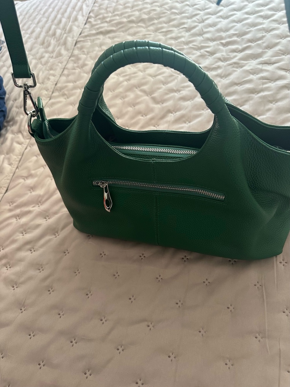 Iswee Green Genuine Leather Satchel Handbag, Shoulder bag or crossbody, NWOT - Picture 3 of 15